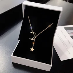 Neue Einfache Mond Sterne Anhänger Choker Halskette Einfache Gold Farbe Legierung Charme Kette Collares Halskette Für Frauen Partei Schmuck