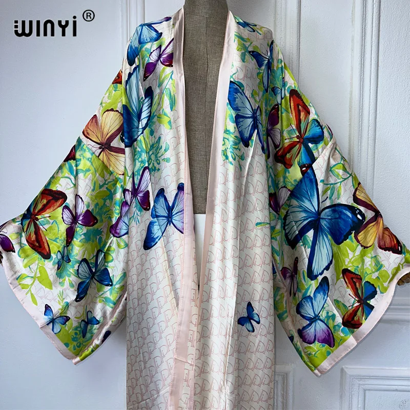 WINYI 2024 nowy letni nadruk BOHO okrycie plażowe afrykańskie sweter damski boho wakacje artystyczna odzież seksowne Kimono vestidos para mujer