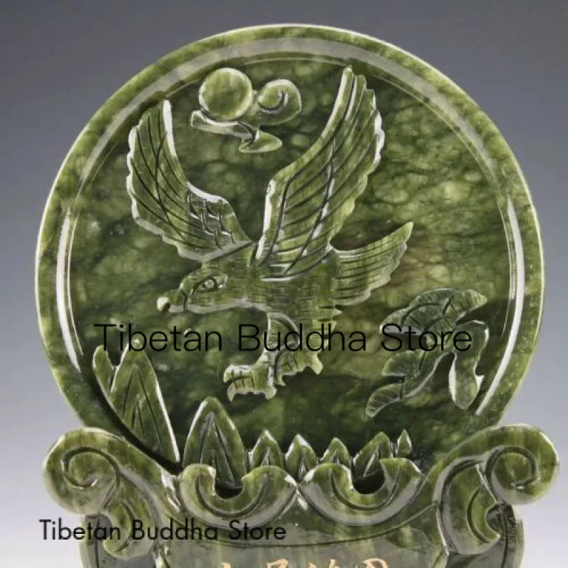 Chinese 100% Natural green Jade Handwork Carved Eagle Statue