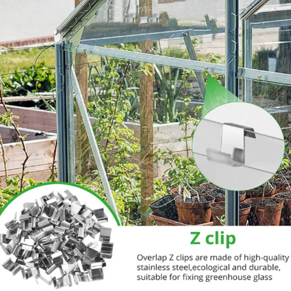Stainless Steel Greenhouse Glass Clips 150pcs Including 50 W Nails 50 Z Clips 50 Fixing Rings for Horticulture Use