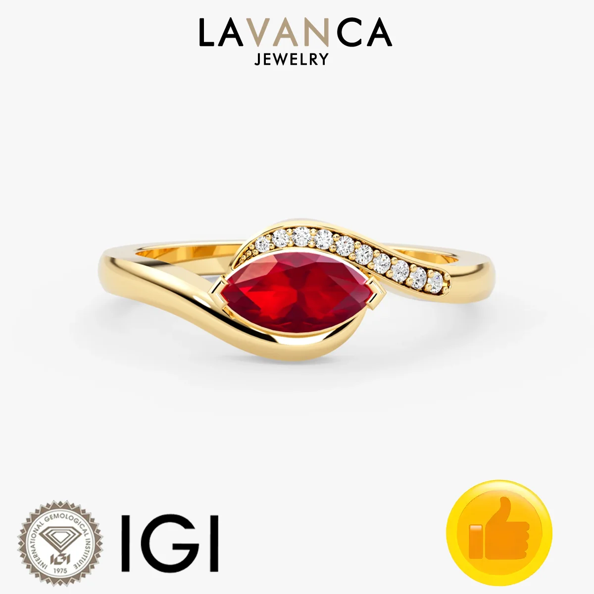 

Marquise Cut Lab Created Ruby and Round Lab Diamond Ring 9K/14K/18K Yellow Gold Lab Gemstone Ring Fine Jewelry For Women