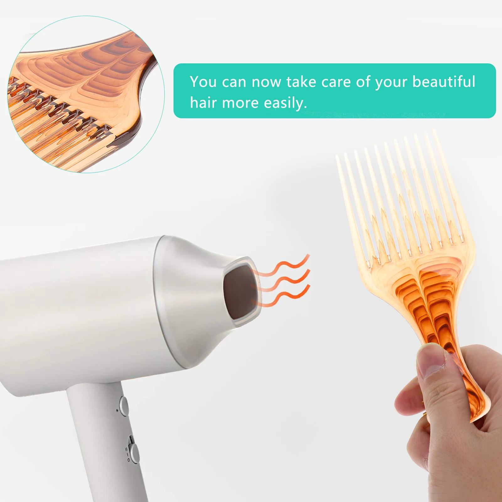 مشط اختيار الشعر على شكل قهوة ناعم بدون تجعد وفصل لفك تشابك الشعر، أداة تصفيف الشعر السميكة سهلة التنظيف #3