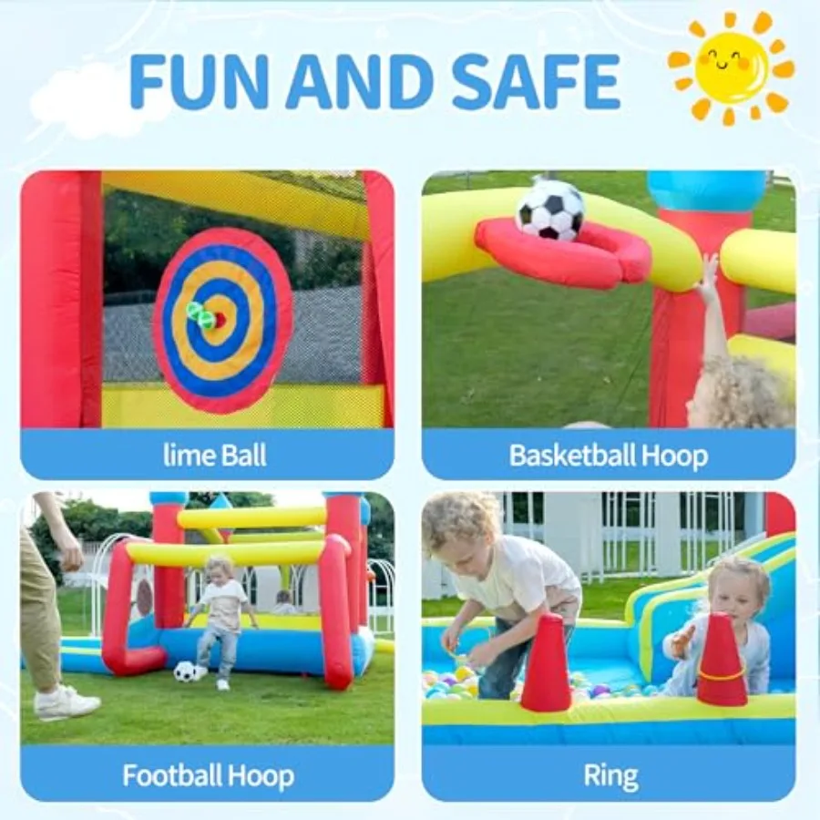 6in1 Opblaasbaar Springhuis voor 36 Springkasteel met Glijbaan Basketbalring Voetbaldoel Dartbord Trampoline Springkasteel fo