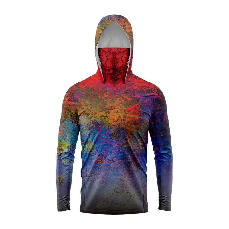 Men's Long-sleeved Hoodie Breathable Sunscreen Fishing Shirts Printed Camouflage Sun-proof Clothing