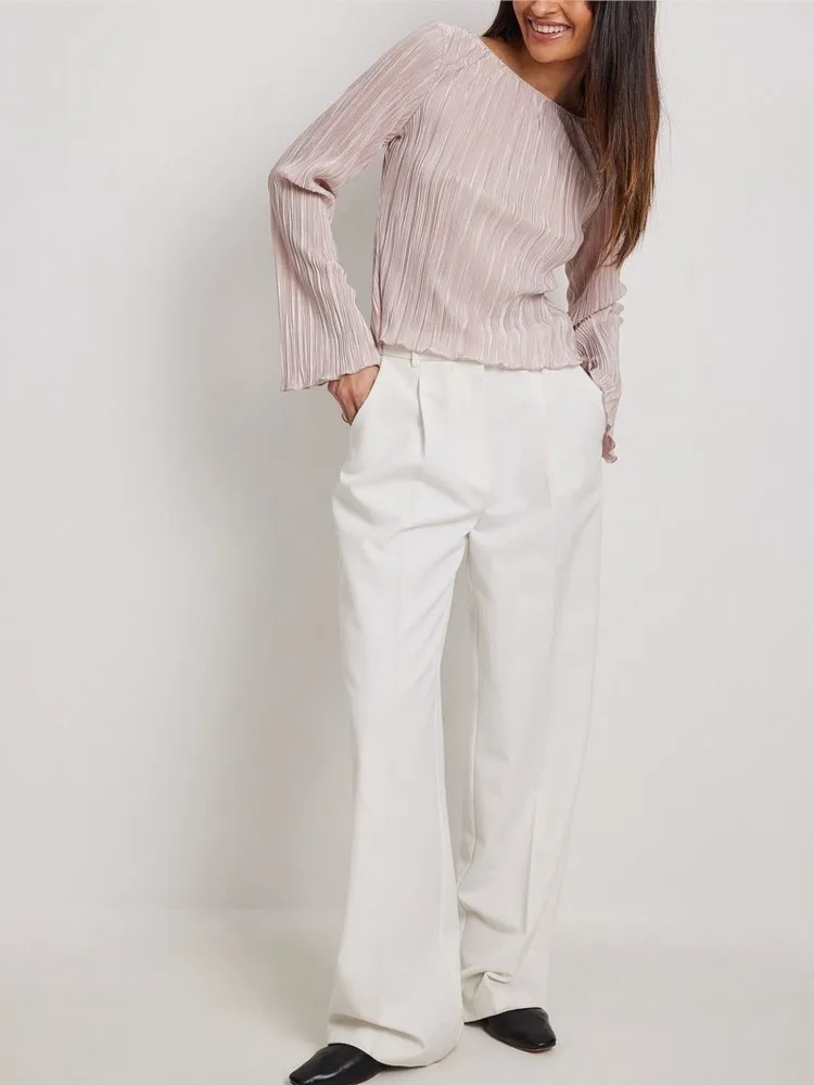 

2026 Women's Clothing Sexy Slim Backless Round Neck Shirt Solid Color Long Sleeves Tops Simple Style Temperament All-match Chic