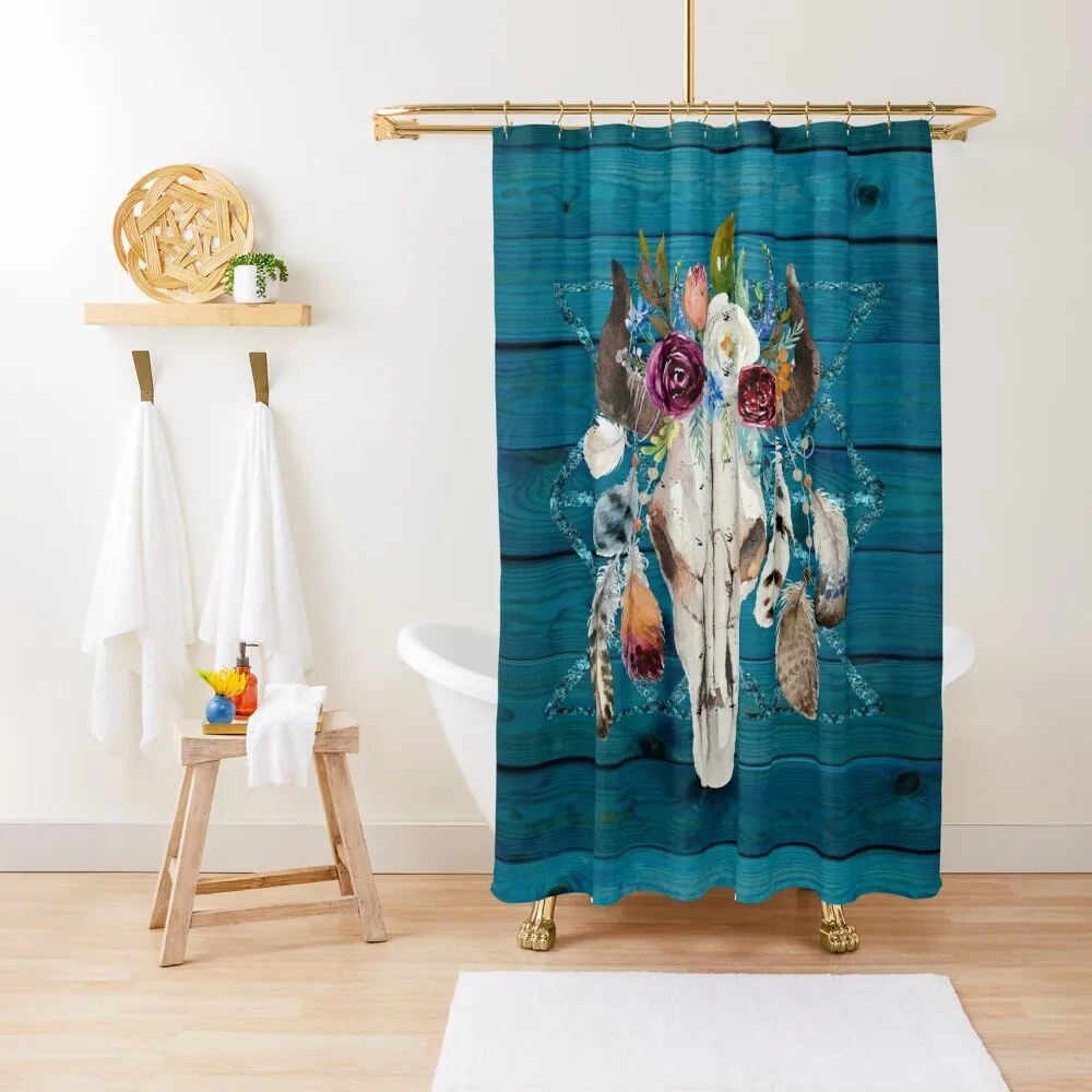 

Southwestern Rustic Boho Glam Longhorn Skull Feathers Shower Curtain Bathroom Showers Bathroom Accessory Curtain