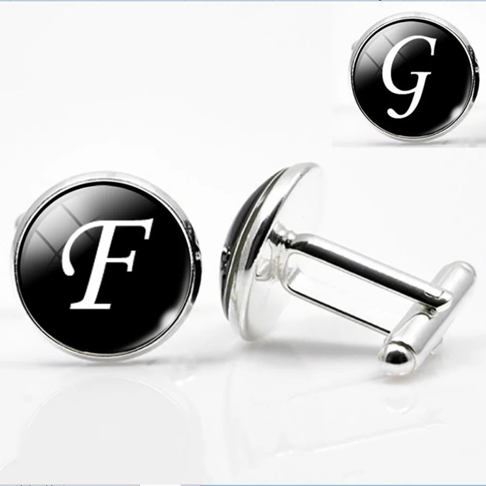 

Glass Sleeve Cuff-Link Copper Material Round F Letter Pattern Collar Button for Man Daily Formal Wear Decoration