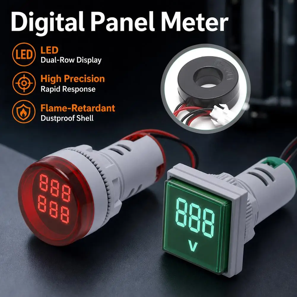 Mini Square AC 60 500V Digital Voltmeter Ammeter LED Dual Display Voltage Current Meter Panel Tester With CT
