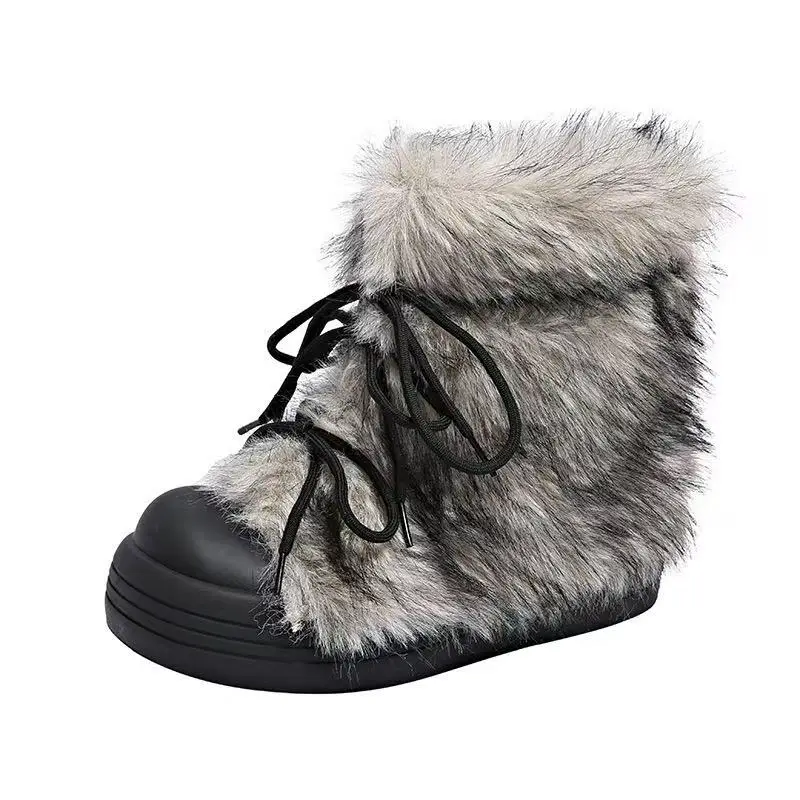 Retro Trendy Hairy Snow Boots for Women in Winter 2025,Fashion Warm,Cold Resistant,Thick Soled,Height Increasing Platform Boots