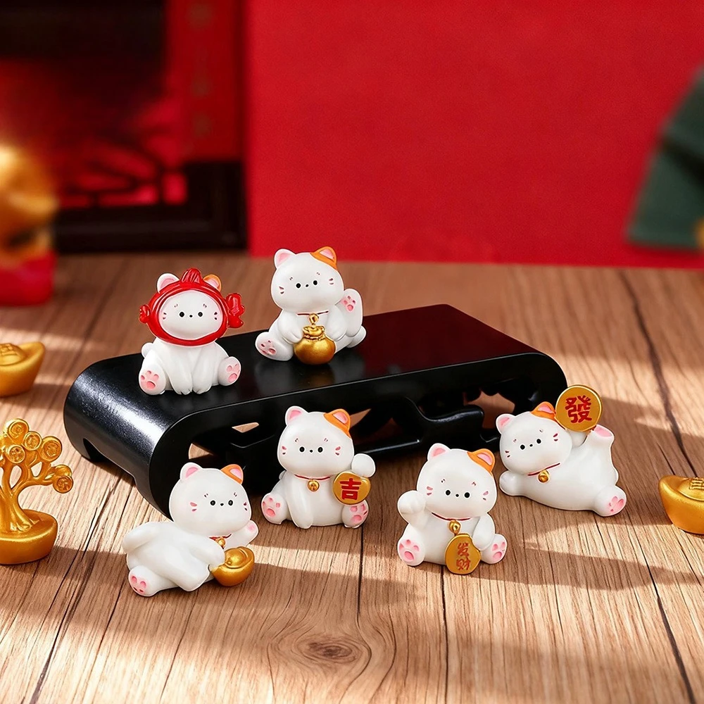 

6/12pcs New Chinese Cartoon Maneki Neko Ornaments Animal Figurine Lucky Cat Model Good Luck Wealth Home Desktop Car Decoration