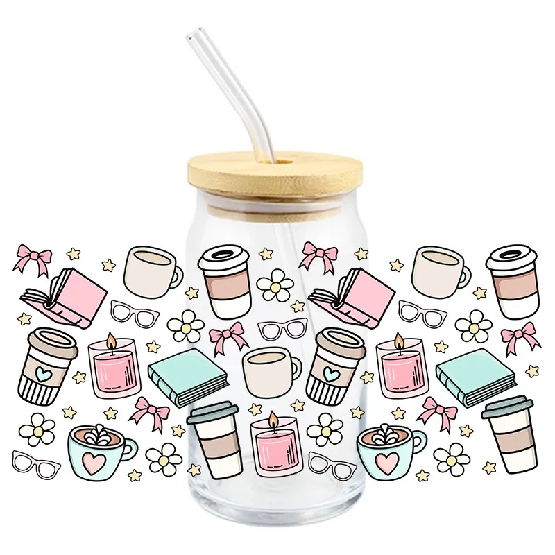 Cute UV DTF Wrap Transfer Stickers Cup Bow Design Transfer Decal Strong Waterproof Wrap For Glasses Cups Mugs DIY Decal
