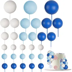 30Pcs Ball Cake Decorations Birthday Party Wedding Decoration Cake Topper with  Blue White Dark Blue Balloons for Festivals