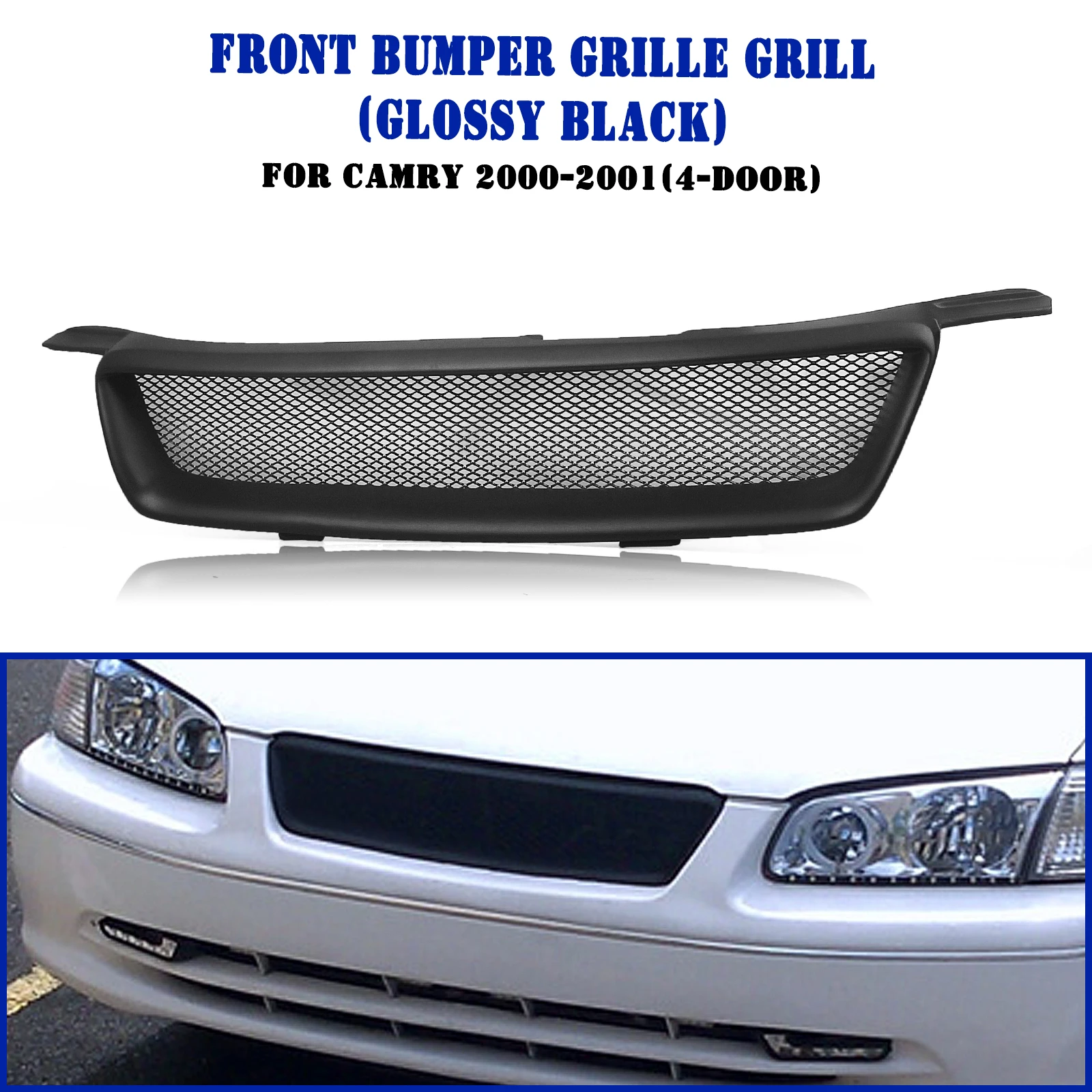 For Toyota Camry 4 Door 2000-2001 Sports Version Front Grille Racing Grill Carbon Fiber/Fiberglass Upper Bumper Hood Mesh Grid