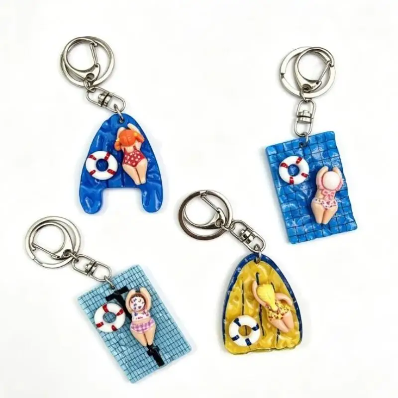 Cute Cartoon Swimmer Girl Keychain Lovely Exquisite Swimming Pendant Keyring for Car Key Bag Decor Birthday Gift for Swimmers