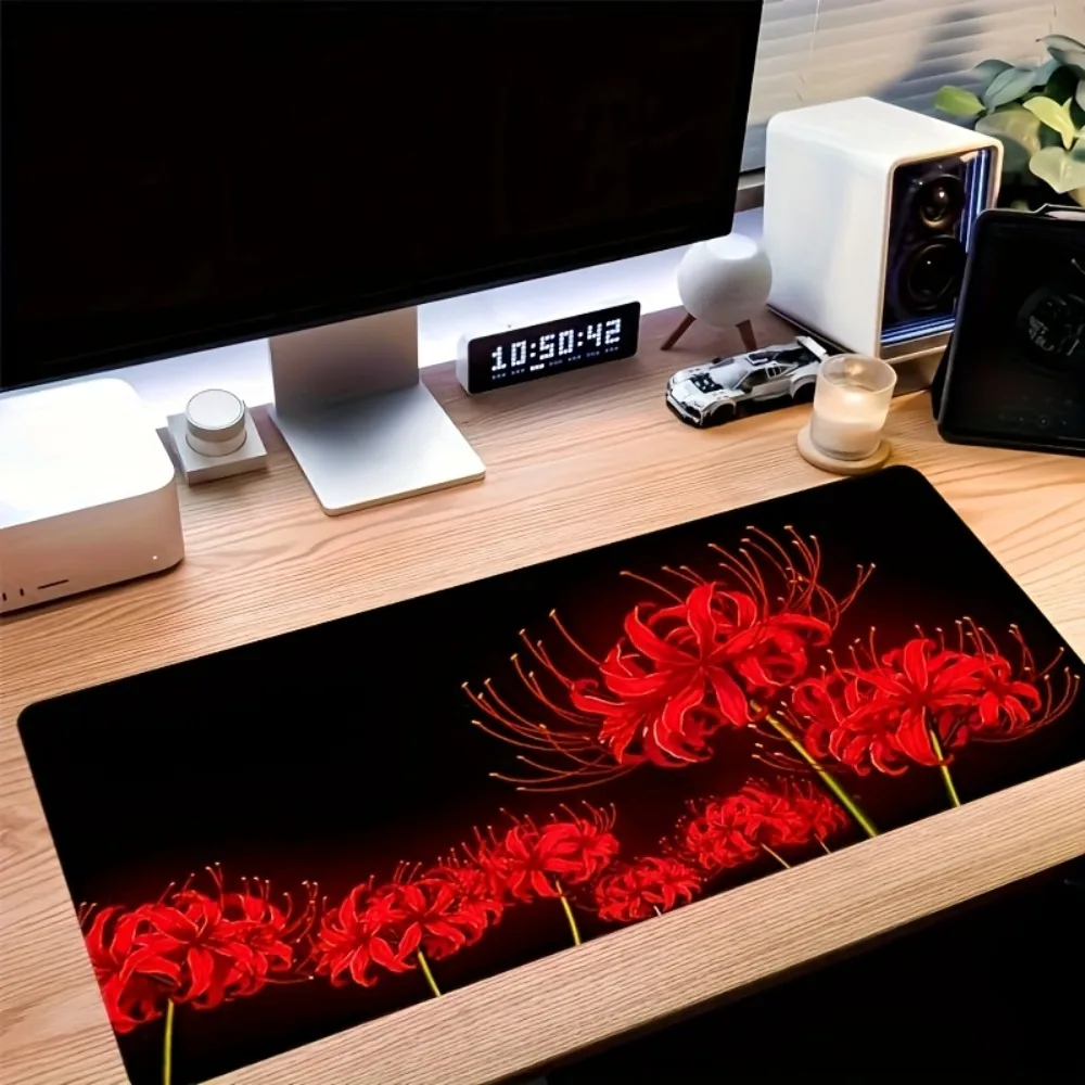 Red spider lily floral pattern table mat with anti-slip rubber base pk control 1 dinosaurios alfombrilla ratón ordenador