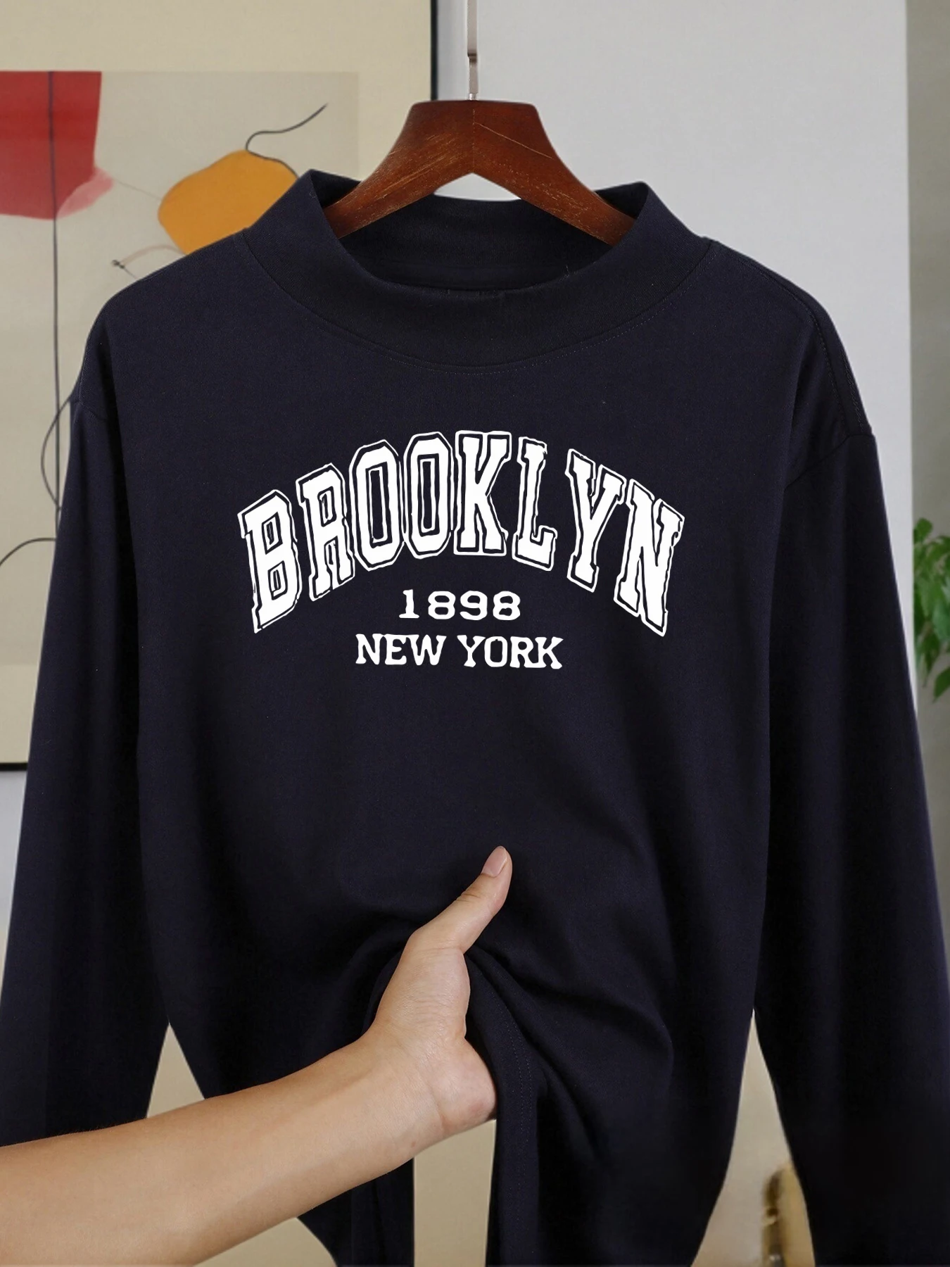 Brooklyn New York 1898 camisas de manga larga Casual moda Tops invierno terciopelo polar camisa cálida cuello medio ropa gruesa
