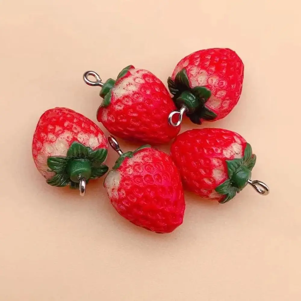귀여운 3D 참 과일 펜던트 송진, 달콤한 딸기 모양, DIY 귀걸이, 쥬얼리 액세서리, 목걸이 펜던트, 10 개