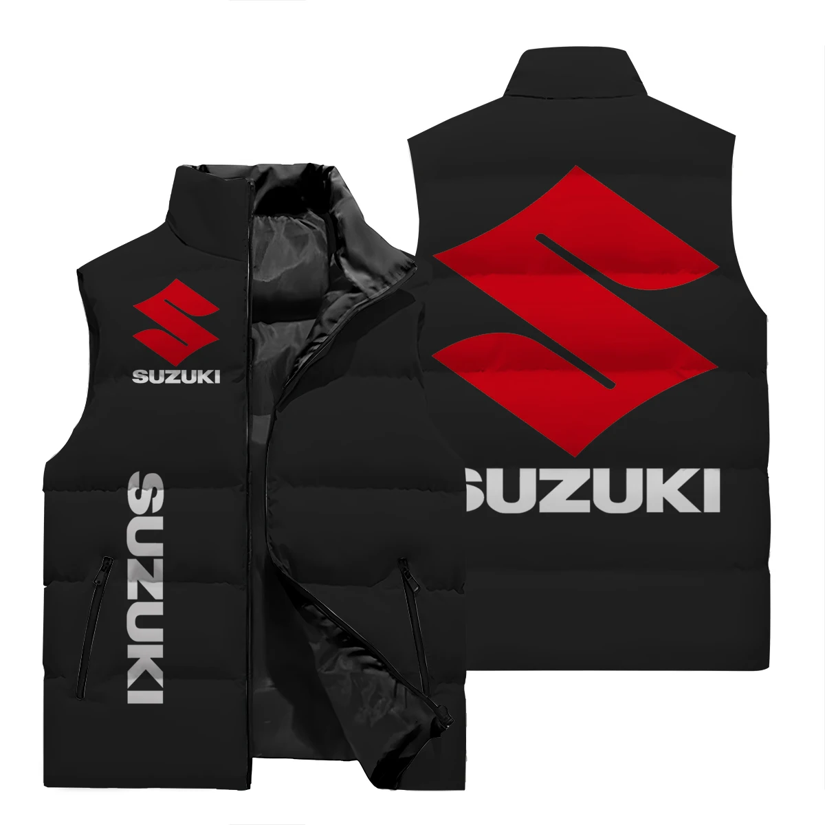 Autumn and Winter Vest Jacket Men's Winter Jacket, Lightweight Cotton Jacket, Car Logo 3DSuzuki Printer, Comfortable