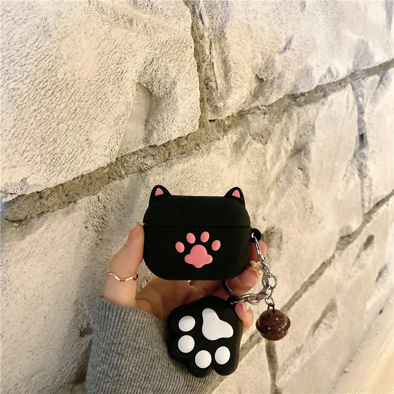 Чехол с милыми кошачьими лапами для apple AirPods 3 2021, силиконовый чехол для беспроводных наушников airpods 1, 2, 3 Pro, с мультяшным Брелком