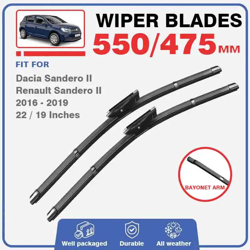 Front Wiper Blades For Dacia Renault Sandero MK2 II 2016 2017 2018 2019 Stepway Windshield Windscreen Window Brushes Accessories