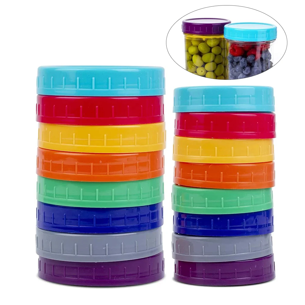 Tapas de sellado de boca ancha Regular de grado alimenticio reciclable, tapa de tarro de masón de colores surtidos, tapas de enlatado a prueba de fugas, 16 piezas, 70mm, 86mm