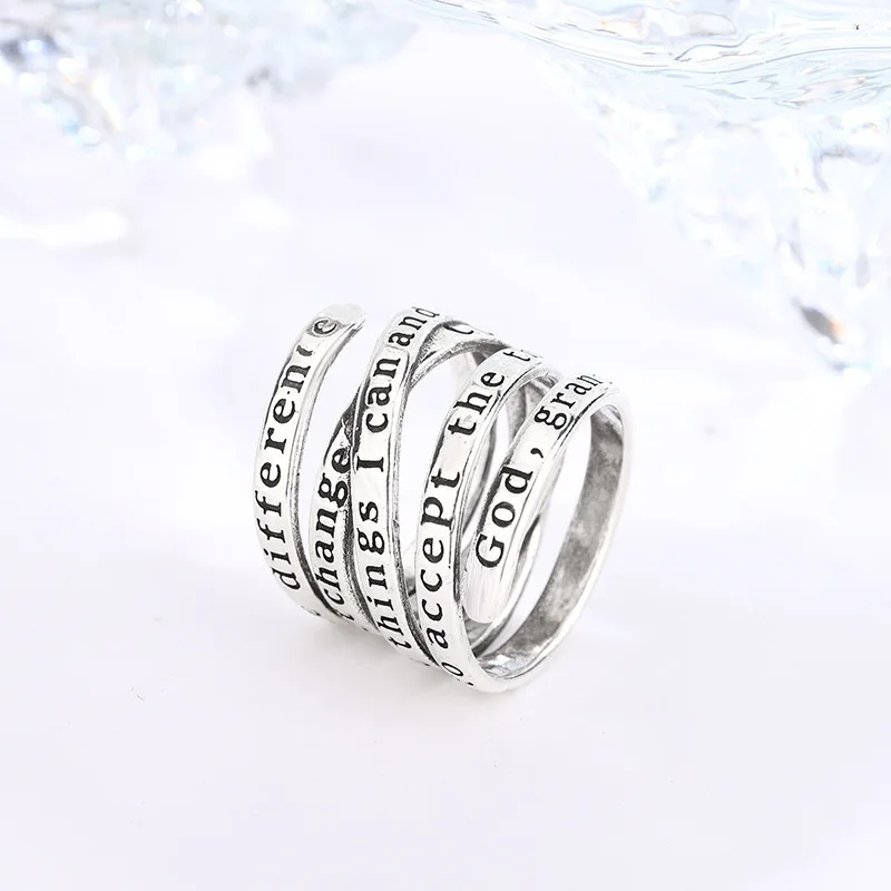 925 Sterling Silver Rings For Women Simple Vintage Handmade Adjustable Finger Retro Letters Ring Fashion Band Female Bijoux Gift