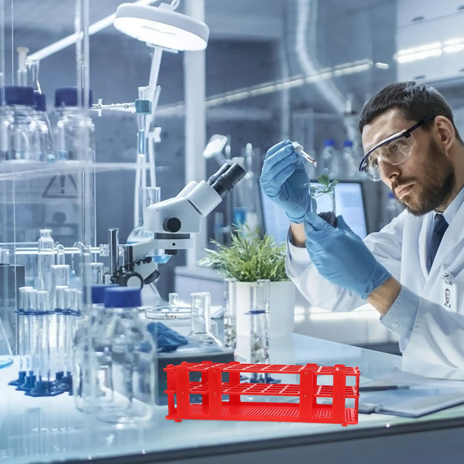

4Pcs Test Tube Rack Plastic Modular Lab Holder Stand Detachable Tube Storage Organizer Vials Microcentrifuge Holder
