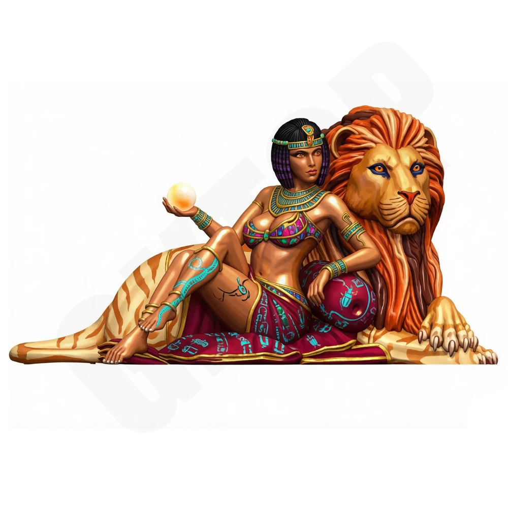 1/24 Ancient Egyptian Lady Lion Model Kits Resin Garage Kit Diorama Unassembled Unpainted 3D Print DIY Mini Craft Statue Toy
