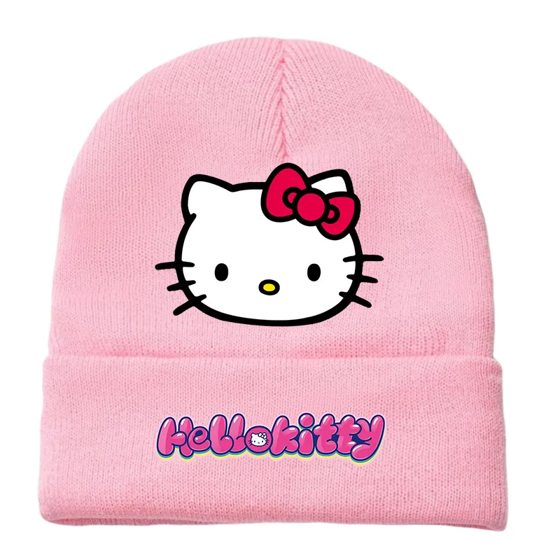 Kawaii Hellokittys Knitted Cap Girls Cycling Cap Anime Halloween Kids Student Hat Autumn Winter Outdoor Sport Beanie Caps Gifts