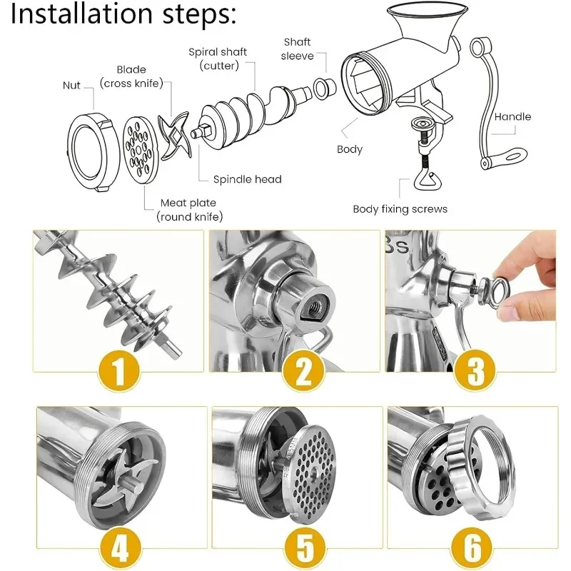 CAM2-Heavy Duty Moedor de Carne Manual, Moedor de Mão, 420 Lâmina De Aço Inoxidável, Aço Inoxidável 304, #10