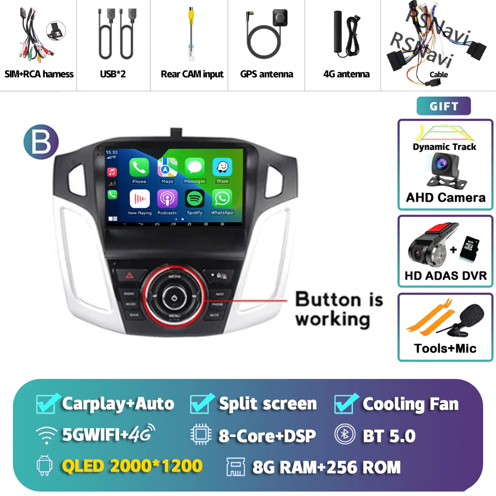 Android 15 Carplay Auto Autoradio Multimedia Speler voor Ford Focus 3 2011-2019 Autoradio Wifi+4G DSP GPS Stereo 2din Head Unit