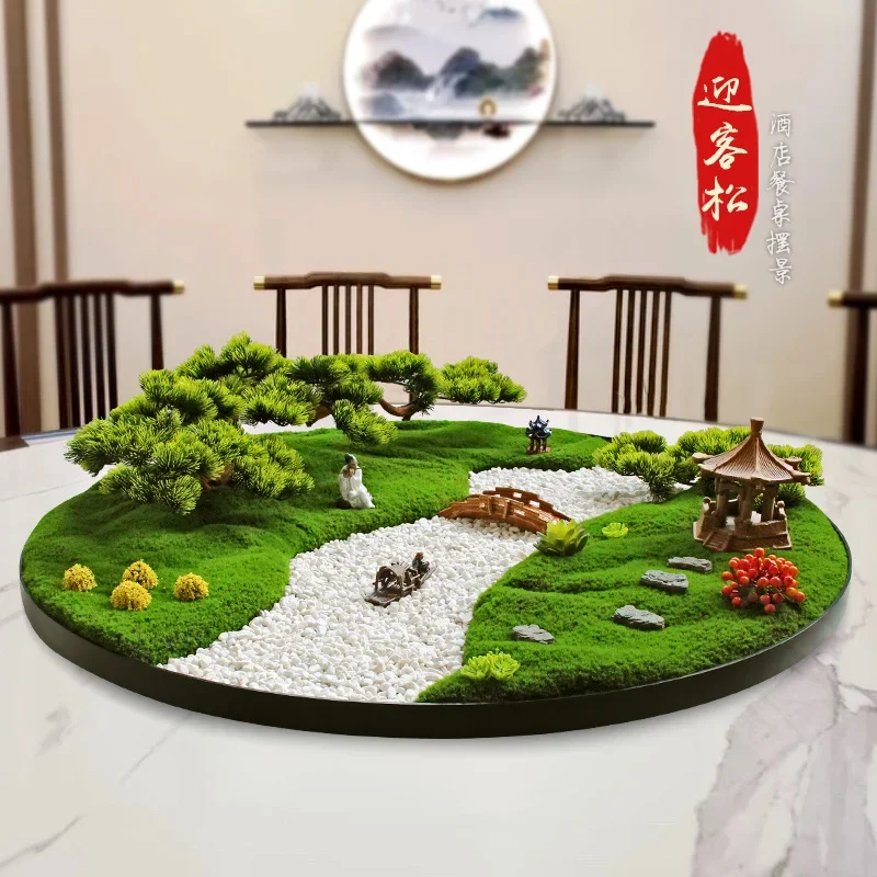 Hotel large round table turntable middle ornament dining table flower pendulum flower round decoration micro landscape round tab