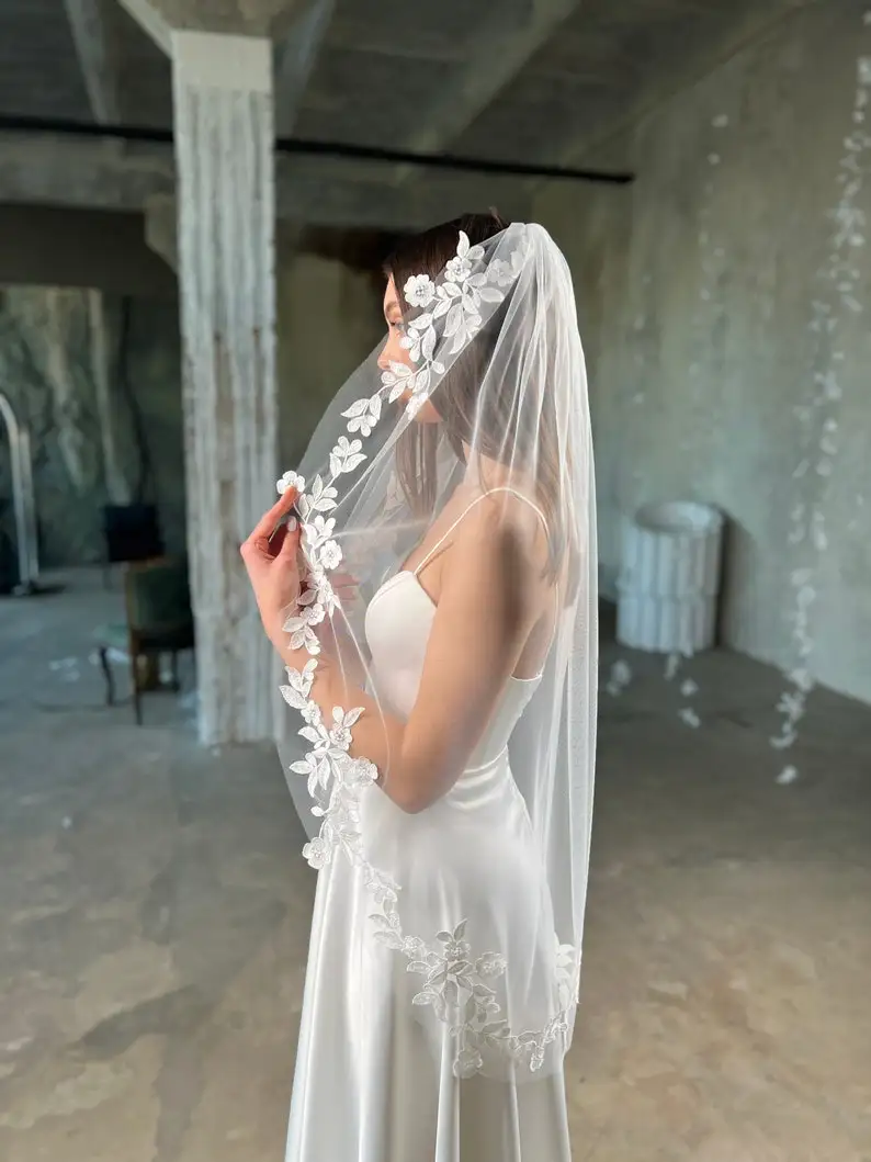 

Chantilly Lace Veil Fingertip Veil Custom Length Cathedral Drop Veil Design Wedding Elegance Bridal Veils