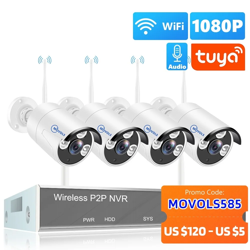 ระบบกล้องวงจรปิดไร้สาย H.265ชั้นนำ8CH 2MP 1080P Tuya NVR กลางแจ้งกันน้ำ IP Wi-Fi กล้องวงจรปิดชุดเฝ้าระวังวิดีโอและเสียง