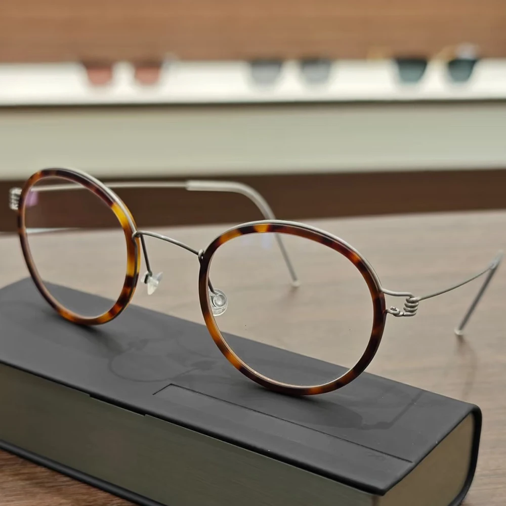 

Denmark Titanium Acetate Ring Glasses Frame Men Women Screwless Eyewear Ultralight Retro Round Eyeglasses Handmade Designer