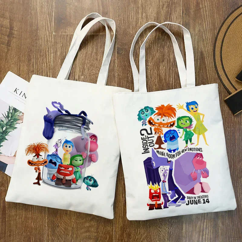 New Inside Out 2 Canvas Bags Kawaii Disney Cartoon Printed Shoulder Bags Crossbody Bags for Women Cute Shopping Bag Travel Bag