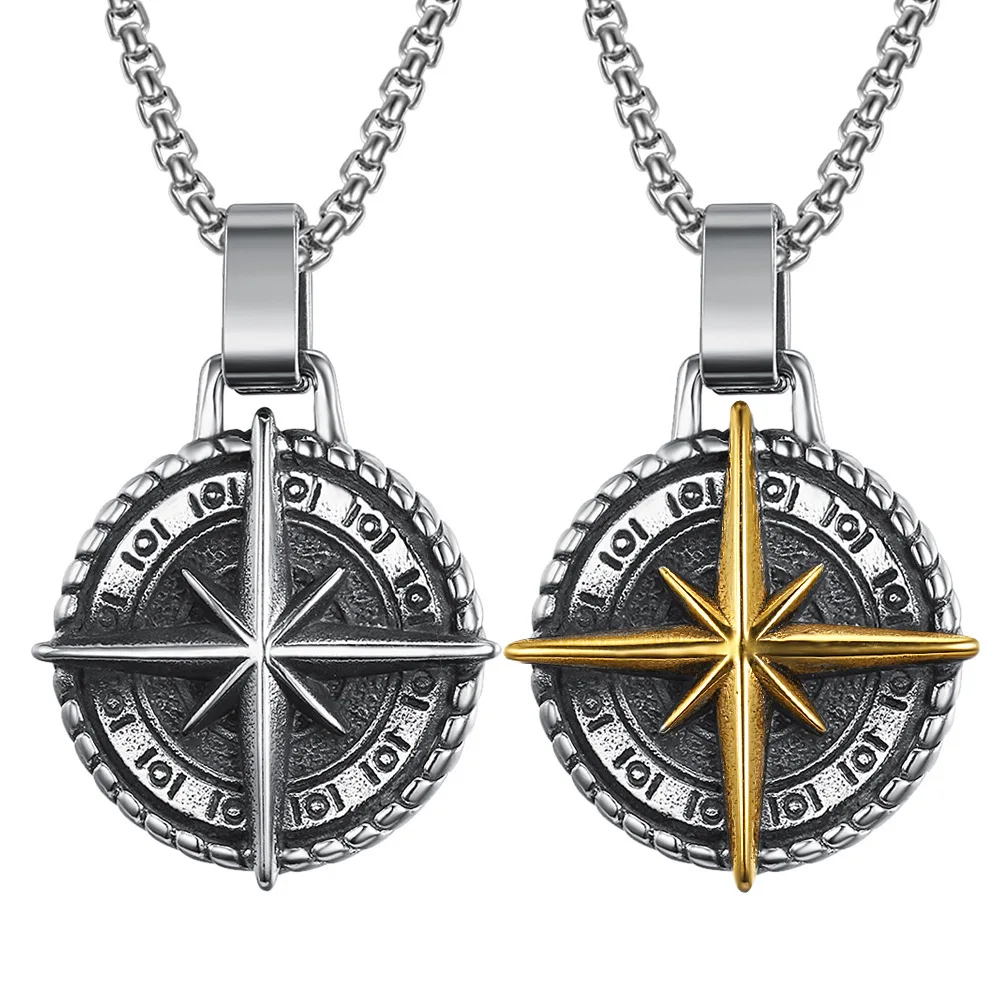 New Retro Necklace Personalized Men's Navigator Compass Pendant Necklace Stainless Steel Compass Necklace Factory Wholesale