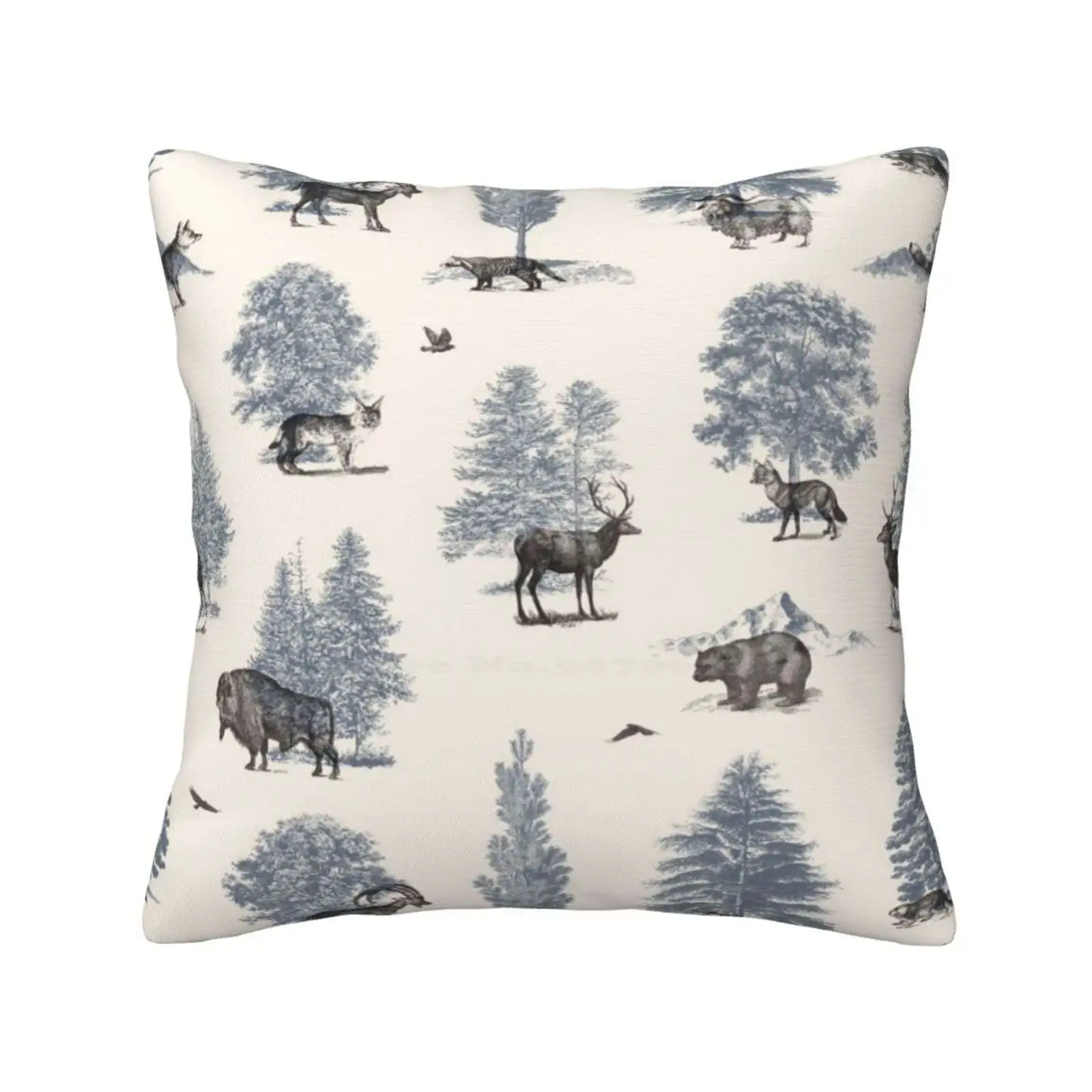 Where They Belong-Winter Throw Cushion Pillow Cover Pattern Animal Wild Winter Forest Screenprint Fox Goat Bear Castor Wolf