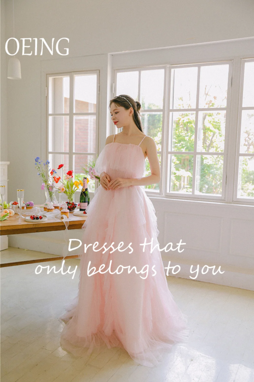 Strapless Korea Garden Evening Dresses Tiered Sleeveless Formal 프롬드레스 Customized Elegant Prom Gowns Party Women Bride