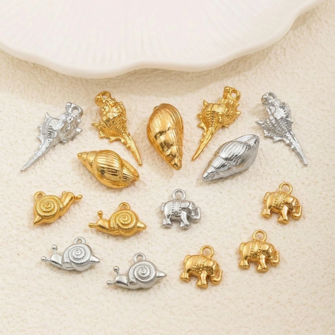 5pcs Stainless Steel Starfish Charms Shell Fish Tail Hippocampus Gold Charms Pendants Jewelry Making Ocean Dangle Accessories image 2