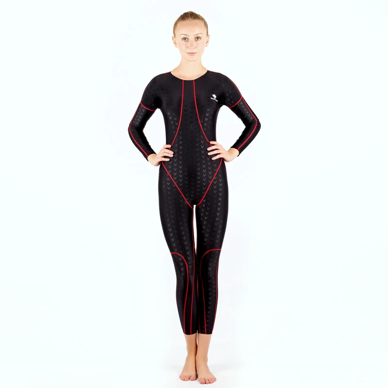 Women\'s Sharkskin Waterproof Competitive Swimsuit Upf 50+ Sun Protection Long Sleeve Swimwear For Swimming, Diving Surfing