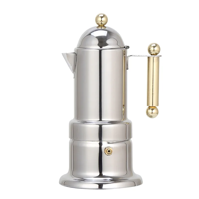 Vintage Style Stainless Steel Moka Pot Gold Handle Espresso Maker Italian Coffee Kettle