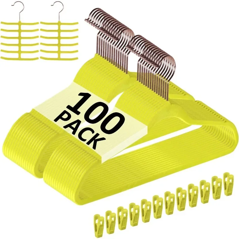 

Бархатные вешалки для одежды премиум-класса повышенной прочности (100 шт.)-не скользят и не занимают много места, с 12 зажимами для пальцев и 2 стойками для галстуков, отлично