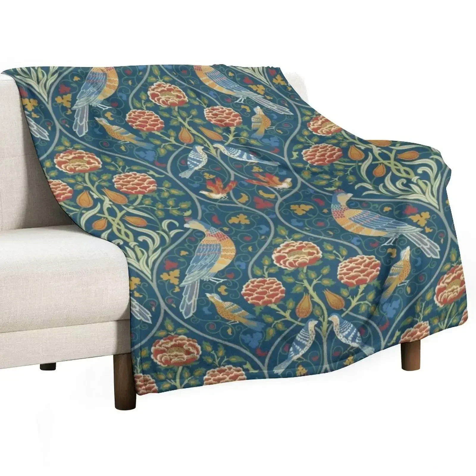 

Roses and Birds Vintage Pattern (Blue) by William Morris Throw Blanket Polar For Decorative Sofa for sofa Plush Blankets