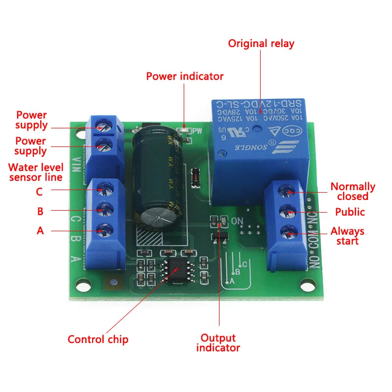 NE555 5V/12V regolatore automatico del livello dell\'acqua interruttore del sensore del liquido elettrovalvola pompa del motore scheda relè di