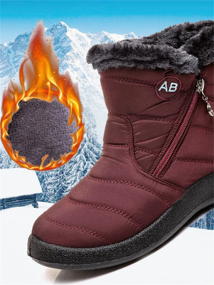 

Msfilia Women's Winter Warm Snow Boots Side Zipper Waterproof Cotton Large Shoes
