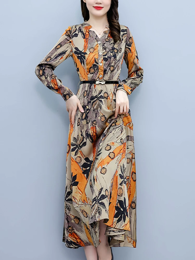 Wiosenne jesienne satynowe szlafrok z długim rękawem damskie na co dzień szykowne, luksusowe sukienki Midi na studniówkę 2024 eleganckie Bodycon wieczorowe Maxi Vestidos