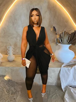 Combinaison une pièce en maille pour femmes, col en V, sans manches, Sexy, vente en gros, livraison directe