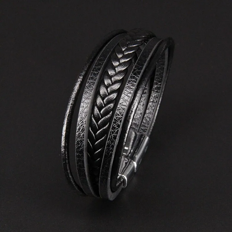 Hot Selling Foreign Trade Multi Layer Hand Woven Bracelet Men's European American Jewelry Leather Rope Magnetic Retro Bracelet