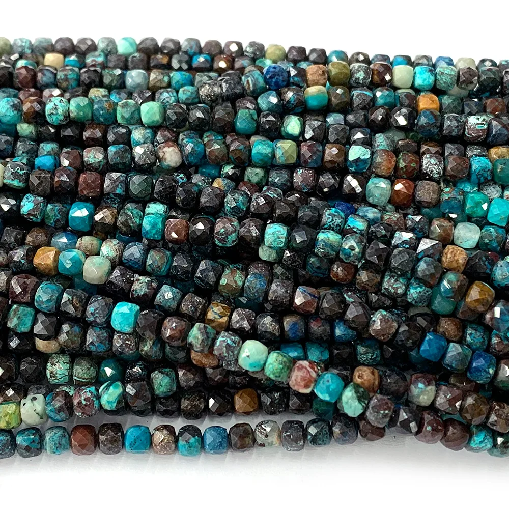 Veemake Chrysocolla Faceted Irregular Cube Small Beads For Jewelry Making Natural Gemstones Crystal DIY Necklace Bracelets